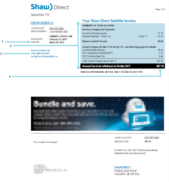 Shaw Direct Your bill explained